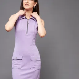 Miss Chase Lavender Sleeveless Shirt Collar Sheath Dress-image-13