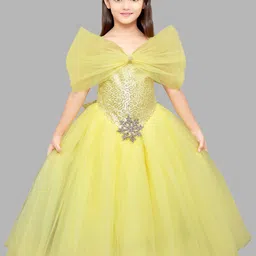 Pink Chick Girls Yellow Sequinned Off-Shoulder Net Ball Gown-image-32