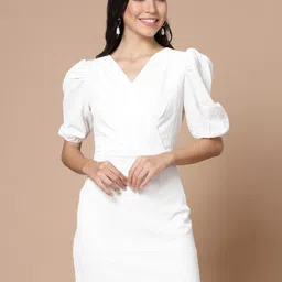 Strong And Brave Women White Solid Wrap Dress-image-29