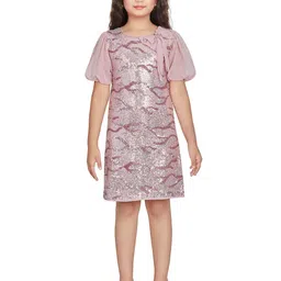 Peppermint Puff Sleeve Sequinned  Net A-Line Above Knee Dress-image-83