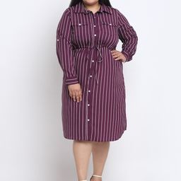 sindrellastorie Women Plus Size Striped Crepe Shirt Dress-21
