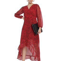 Trend Arrest Women Red & Black Animal Georgette Midi Dress-image-17