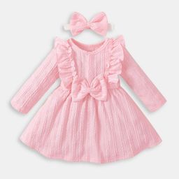 Hopscotch Girls Pink Fit & Flare Dress with Hairband-picture-27