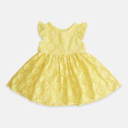 Pantaloons Baby Girls Yellow Fit & Flare Flutter sleeves Lace Dress-picture-1