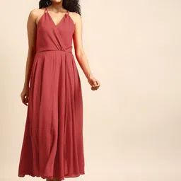 DODO & MOA Red Halter Neck Crepe Maxi Maxi Dress-image-40