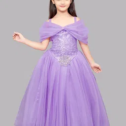 Pink Chick Girls Lavender Sequinned Off-Shoulder Net Ball Gown-image-24