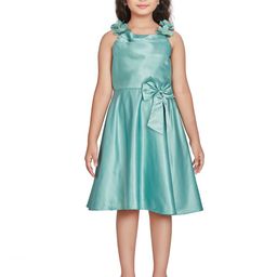 Peppermint Shoulder Strap Fit & Flare Pleated Satin Dress-image-59