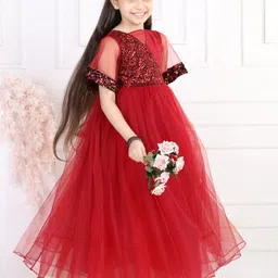 Toy Balloon kids Maroon Embellished Net Maxi Dress-image-83