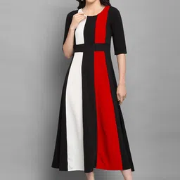 LONDON BELLY Colourblocked A-Line Midi Dress-image-97