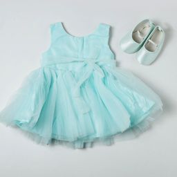 Nuberry Girls Blue Solid Net Dress-picture-7