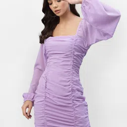 aayu Women Lavender Georgette Smocked Bodycon Dress-image-16