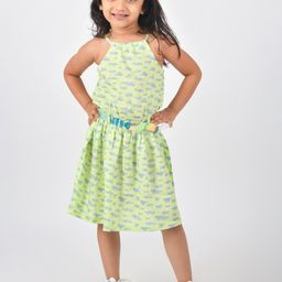 TALES & STORIES Girls Green & Grey Printed A-Line Dress-8