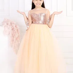 Toy Balloon kids Peach-Coloured Embellished Net Maxi Dress-picture-19