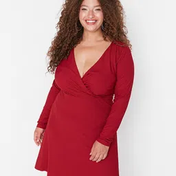 Trendyol Women Red V-Neck Wrap Dress-picture-25