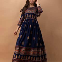 PURSHOTTAM WALA Blue Ethnic Motifs Maxi Maxi Dress-image-3