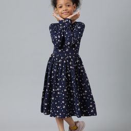 Beverly Hills Polo Club Girls Navy Blue Round Neck Cotton Dress-image-35