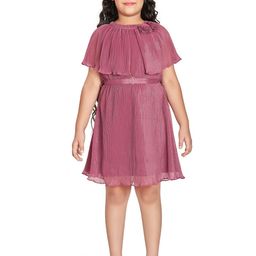 Peppermint Girls Self Design Cape Sleeves Crepe Fit & Flare Dress-image-90
