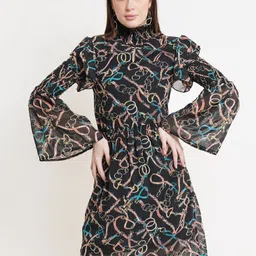 DODO & MOA Black Printed Georgette Dress-image-21