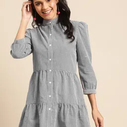 DODO & MOA Black & White Checked A-Line Dress-image-35