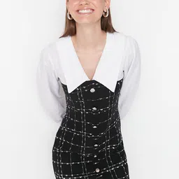 Trendyol Women Black Checked Mini Sheath Dress-image-42