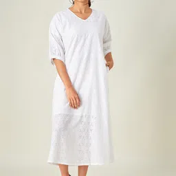 The Kaftan Company White Schiffli A-Line Midi Dress-image-61