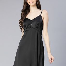 Oxolloxo Black Solid Satin Mini Dress-image-34