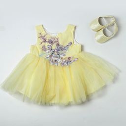 Nuberry Yellow & Silver-Toned Embroidered Net Dress-picture-11