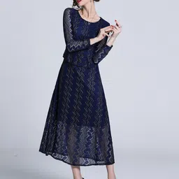 JC Collection Navy Blue Chevron Maxi Dress-image-44