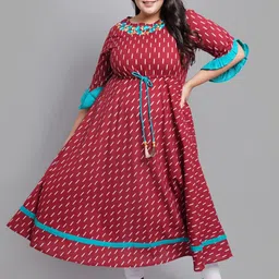 YASH GALLERY Maroon Ethnic Motifs Choker Neck Empire Maxi Dress-image-85