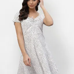 aayu Women White Crepe Polka Dots A-Line Dress-image-33