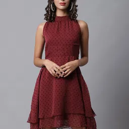 MARC LOUIS Women Maroon Chiffon Dress-image-98