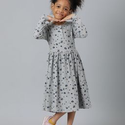 Beverly Hills Polo Club Girls Grey Printed Cotton Dress-image-37