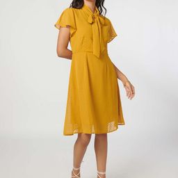 NOT SO PINK Mustard Yellow Tie-Up Neck Shirt Dress-picture-41