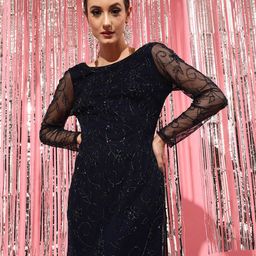 STREET 9 Women Elegant Navy Blue Embellished Dress-image-100