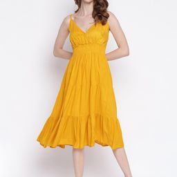 IQRAAR Yellow Tiered Midi Dress-image-65