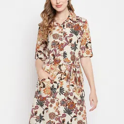 Color Cocktail White Floral Crepe A-Line Dress-image-88