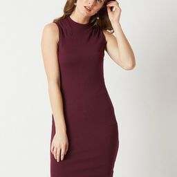 DressBerry Maroon Sleeveless Georgette Bodycon Dress-image-25