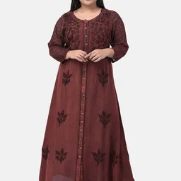 VELDRESS Women Brown Floral Embroidered Maxi Dress-picture-42