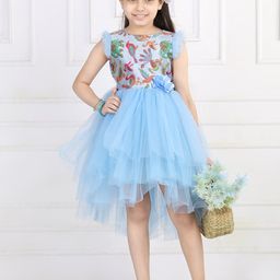 Toy Balloon kids Blue & Maroon Floral Printed Net Dress-73
