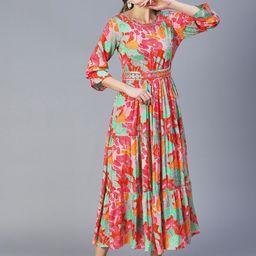 FASHOR Floral Printed Belted Fit & Flare Dress-image-56