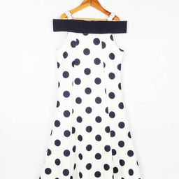 Peppermint Girls Navy Blue & White Off-Shoulder A-Line Maxi Dress-picture-24
