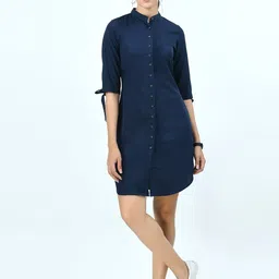 V&M Navy Blue Solid Shirt Dress-picture-46