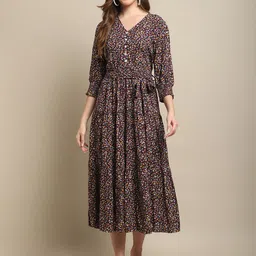 Cantabil V-Neck Floral Print A-Line Midi Dress-picture-42