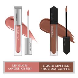 LOVE EARTH 2Pcs Mousse Liquid Lipstick &Gloss It Up Lip Gloss- Holiday Coffee-Angel Kisses-43