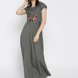Varanga Floral Embroidered Cotton Maxi Ethnic Dresses-35