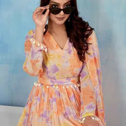 ODD BY chansi TRENDZ Printed Georgette Ethnic Gown with Dupatta & Belt image 2
