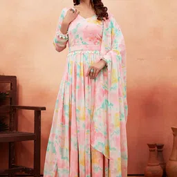 ODD BY chansi TRENDZ Printed Georgette Gown & Dupatta with Belt image 4