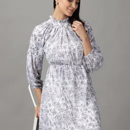 SHOWOFF White & Grey Floral Printed Maxi Dress-image-22