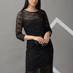SHOWOFF Women Black Lace Sheath Dress-image-64
