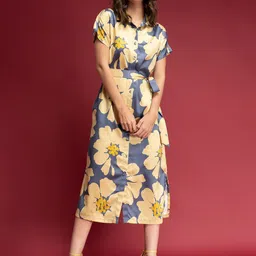 FableStreet Floral Satin Formal A-Line Midi Dress-picture-13